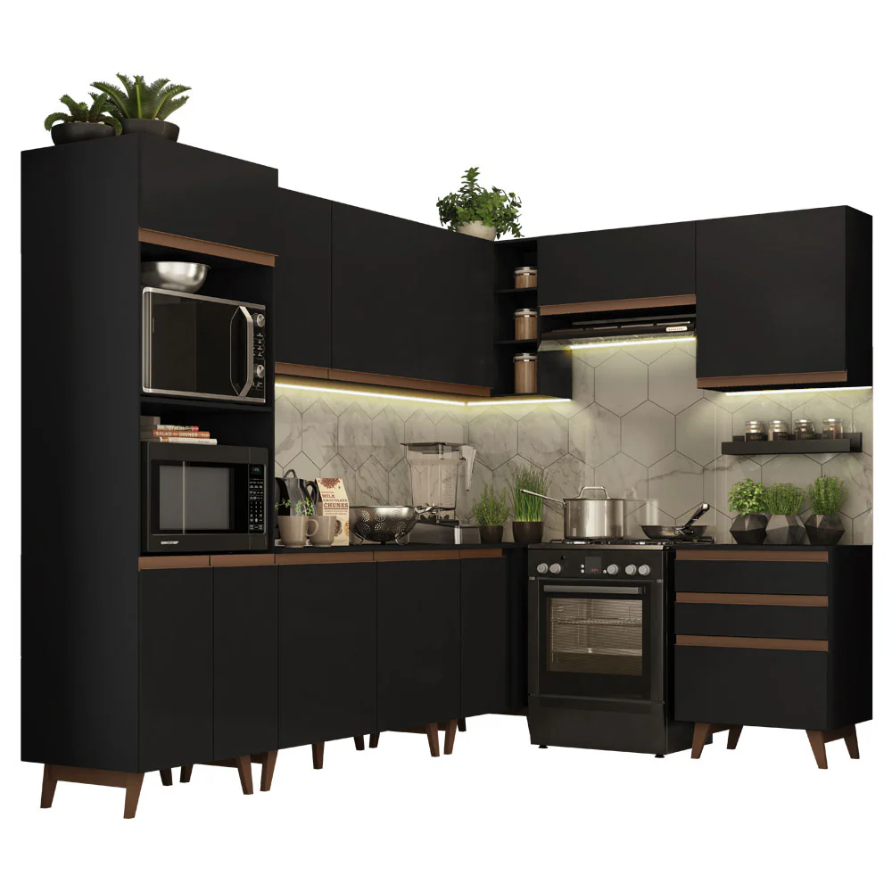 Armário de Cozinha Completa de Canto 462cm Preto Reims Madesa 02 - Image 2