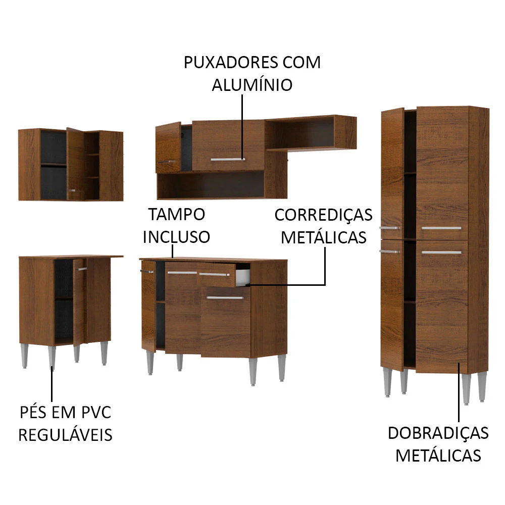 Armário de Cozinha Completa de Canto 353cm Rustic Emilly Sun Madesa 01 - Image 4