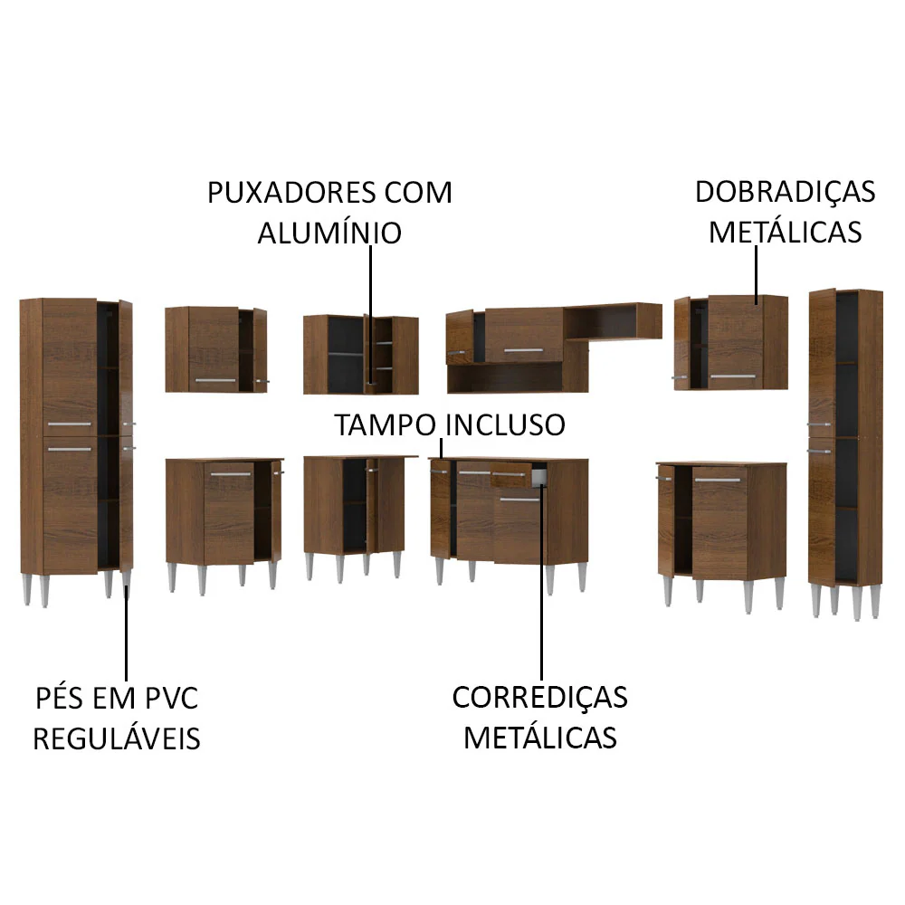 Armário de Cozinha Completa de Canto 513cm Rustic Emilly Big Madesa 02 - Image 4