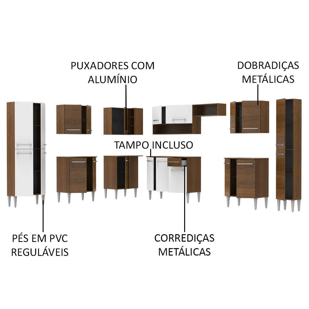 Armário de Cozinha Completa de Canto 513cm Rustic/Branco Emilly Big Madesa 02 - Image 4