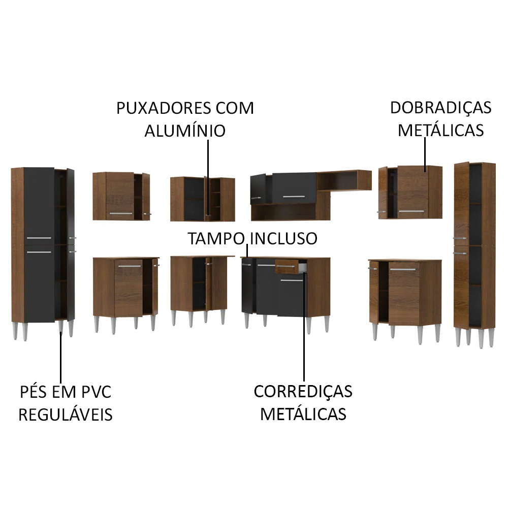 Armário de Cozinha Completa de Canto 513cm Rustic/Preto Emilly Big Madesa 02 - Image 4