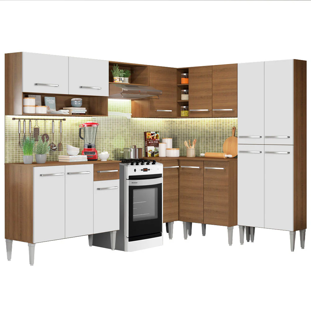 Armário de Cozinha Completa de Canto 417cm Rustic/Branco Emilly Ice Madesa 01 - Image 2