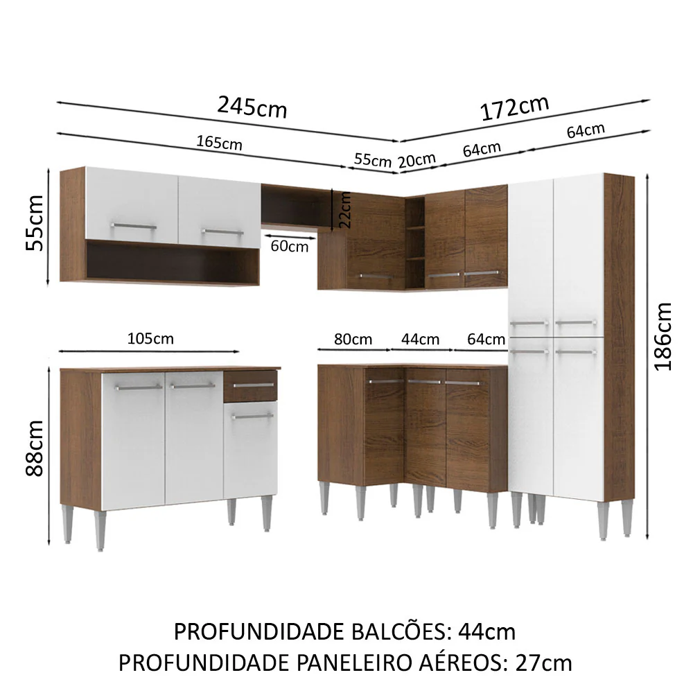 Armário de Cozinha Completa de Canto 417cm Rustic/Branco Emilly Ice Madesa 01 - Image 3