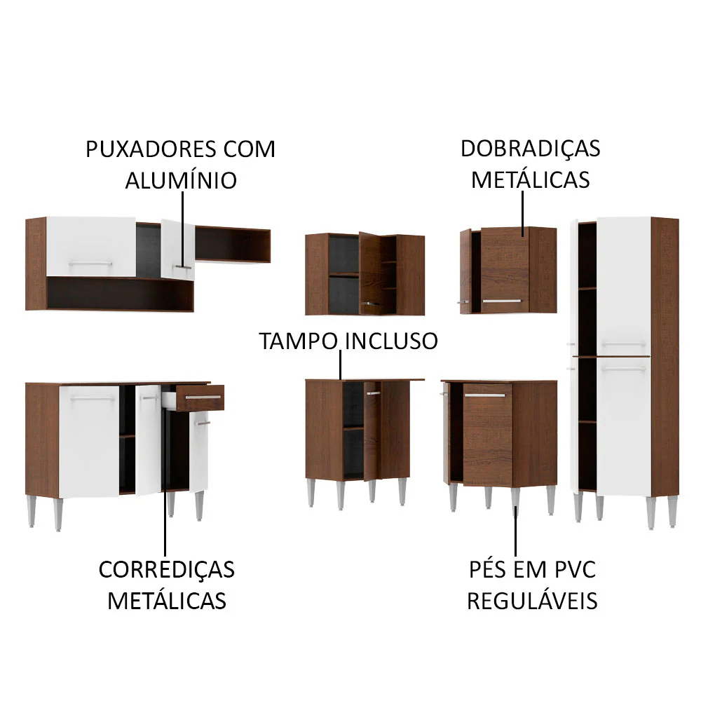 Armário de Cozinha Completa de Canto 417cm Rustic/Branco Emilly Ice Madesa 01 - Image 4