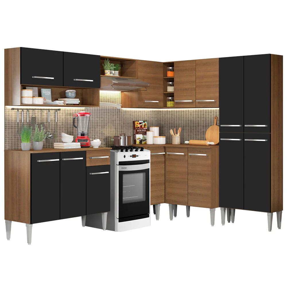 Armário de Cozinha Completa de Canto 417cm Rustic/Preto Emilly Ice Madesa 01 - Image 2
