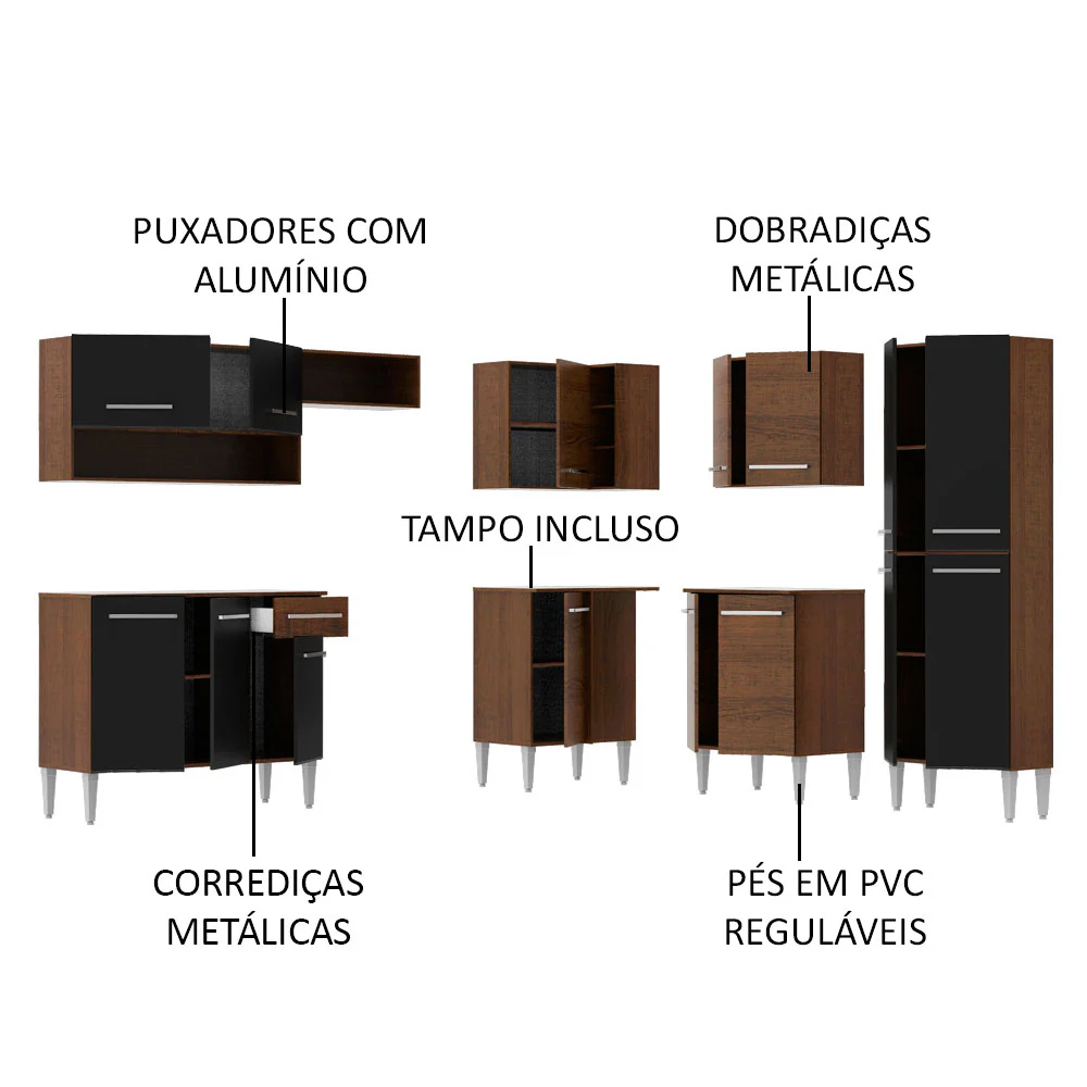 Armário de Cozinha Completa de Canto 417cm Rustic/Preto Emilly Ice Madesa 01 - Image 4