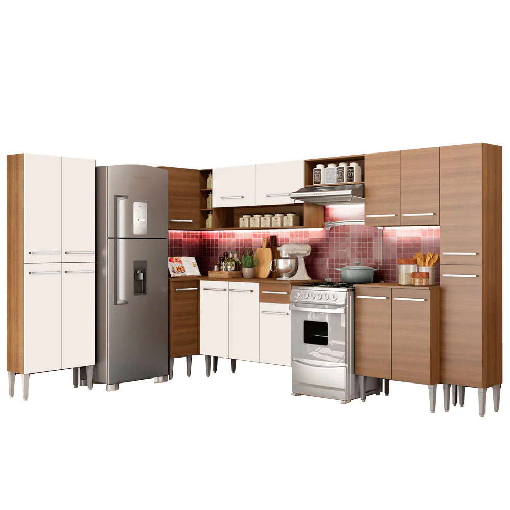 Armário de Cozinha Completa de Canto 513cm Rustic/Branco Emilly Live Madesa 01 - Image 2