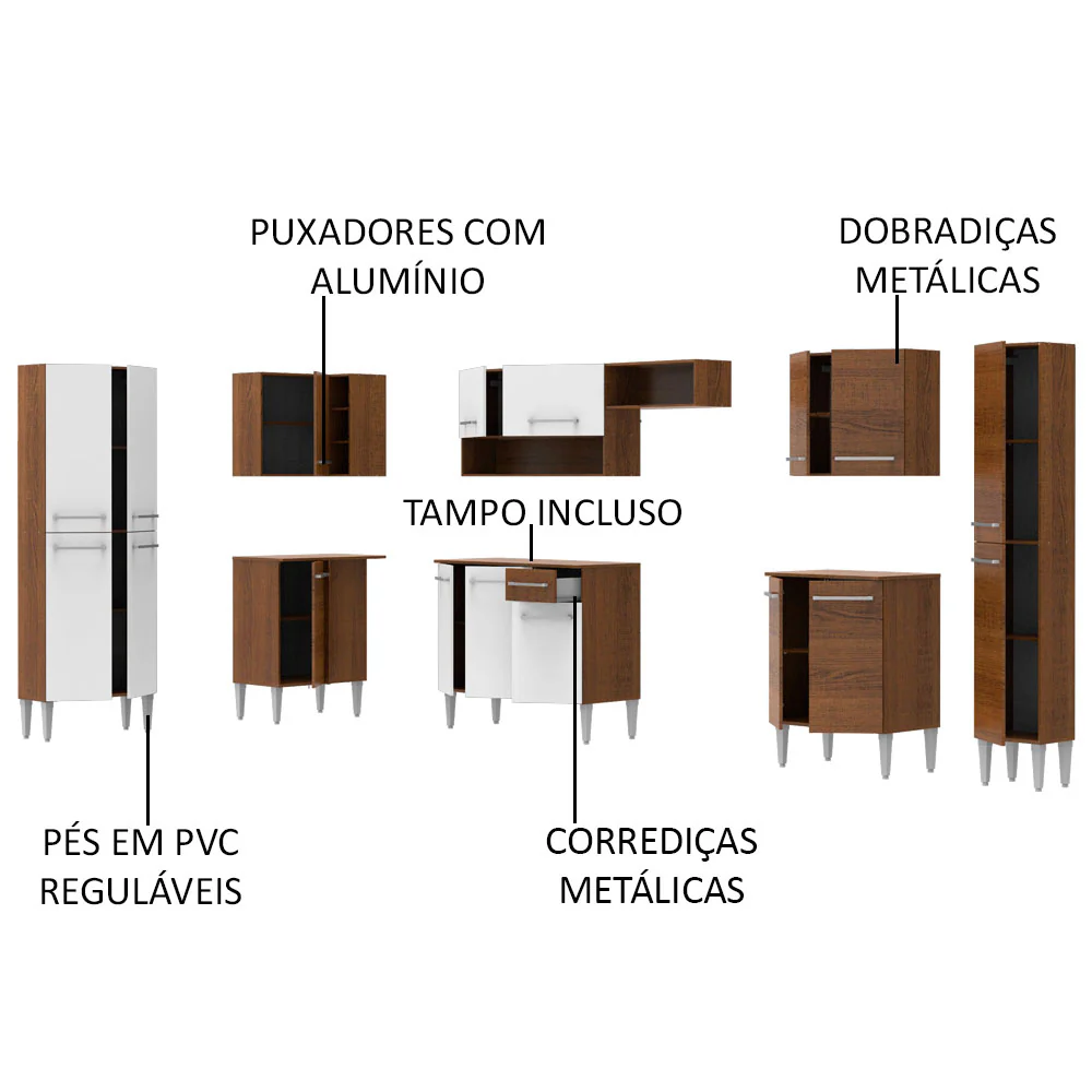 Armário de Cozinha Completa de Canto 513cm Rustic/Branco Emilly Live Madesa 01 - Image 4