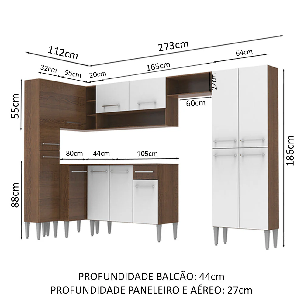 Armário de Cozinha Completa 385cm Rustic/Branco Emilly Love Madesa 01 - Image 3