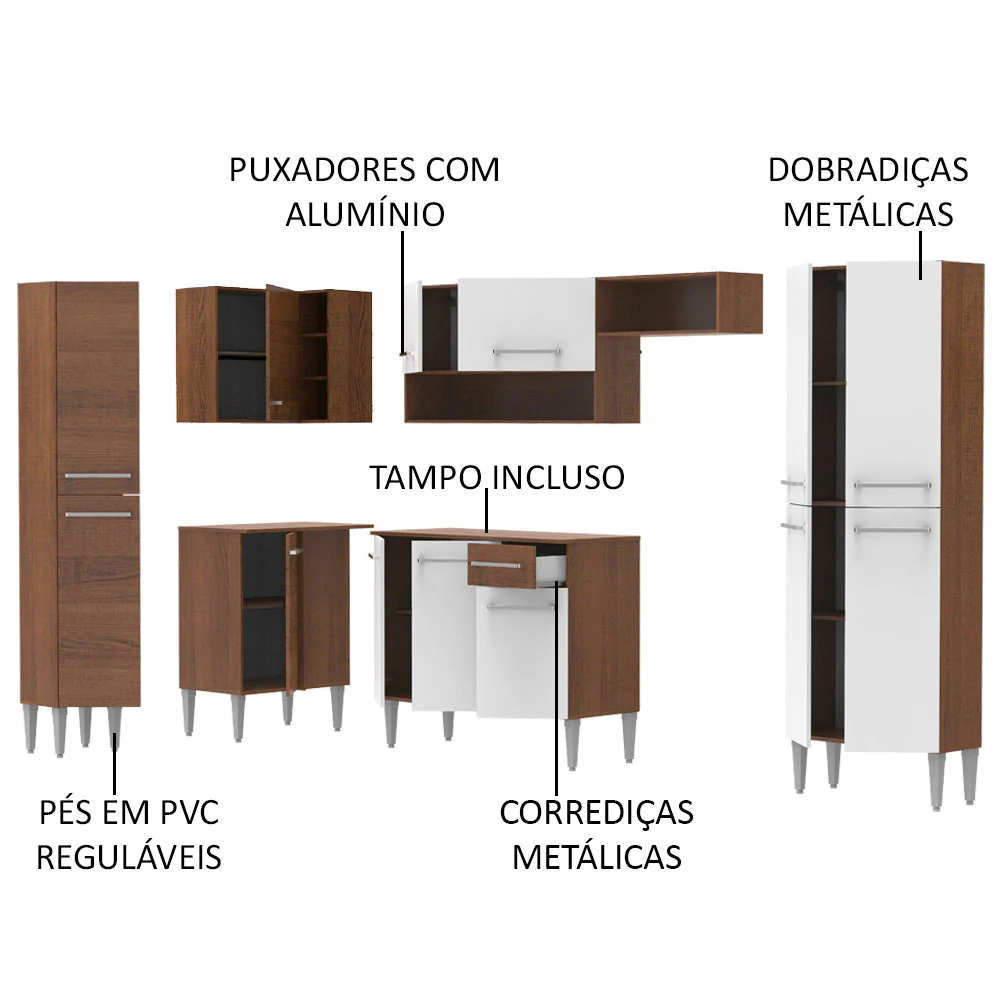 Armário de Cozinha Completa 385cm Rustic/Branco Emilly Love Madesa 01 - Image 4