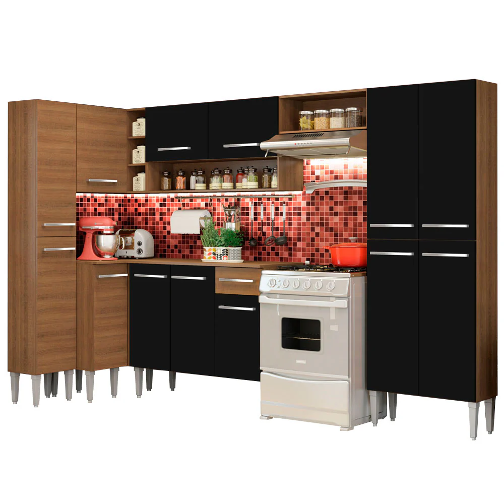 Armário de Cozinha Completa 385cm Rustic/Preto Emilly Love Madesa 01 - Image 2