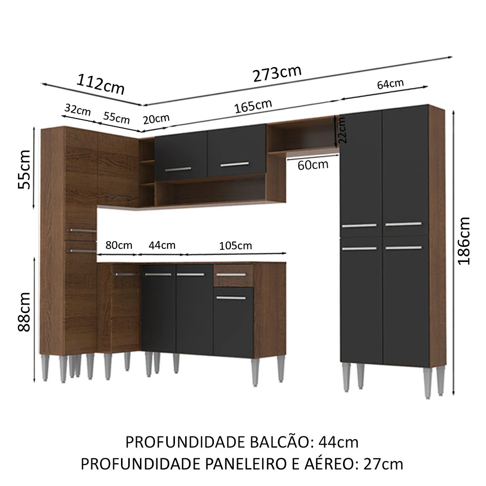 Armário de Cozinha Completa 385cm Rustic/Preto Emilly Love Madesa 01 - Image 3
