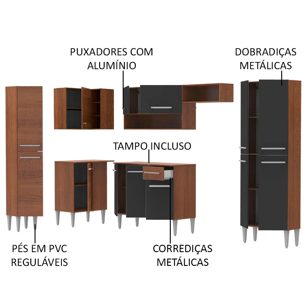 Armário de Cozinha Completa 385cm Rustic/Preto Emilly Love Madesa 01 - Image 4