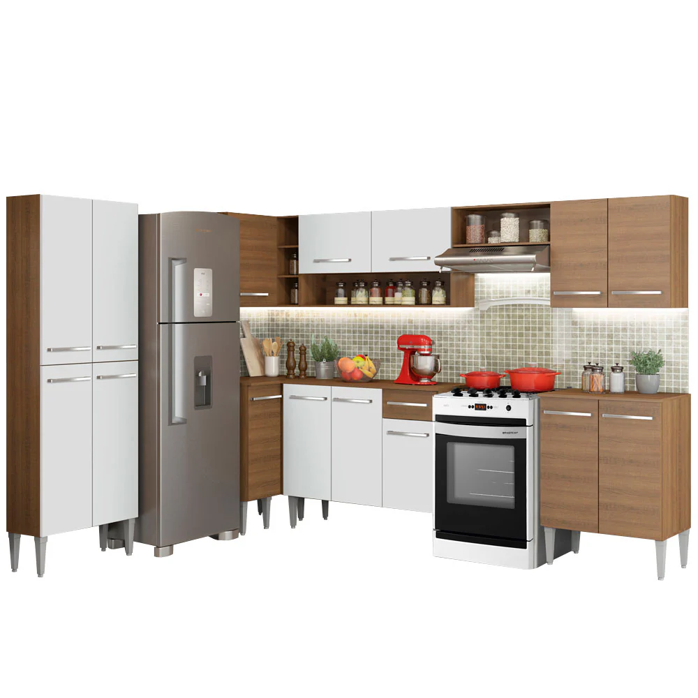 Armário de Cozinha Completa de Canto 481cm Rustic/Branco Emilly Moon Madesa 01 - Image 2