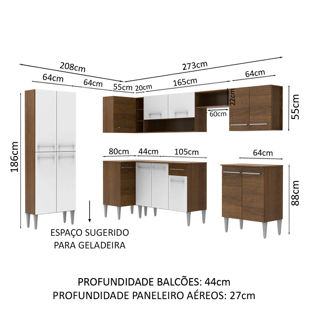 Armário de Cozinha Completa de Canto 481cm Rustic/Branco Emilly Moon Madesa 01 - Image 3