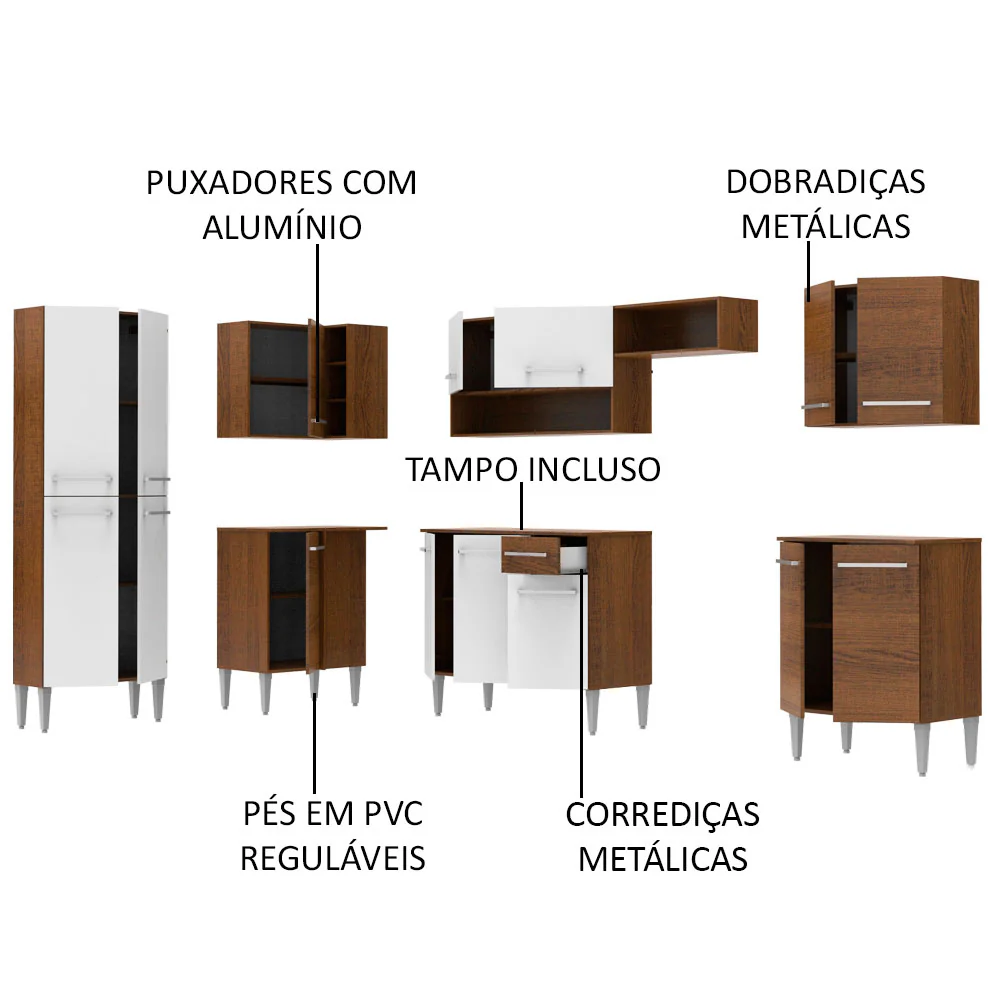Armário de Cozinha Completa de Canto 481cm Rustic/Branco Emilly Moon Madesa 01 - Image 4