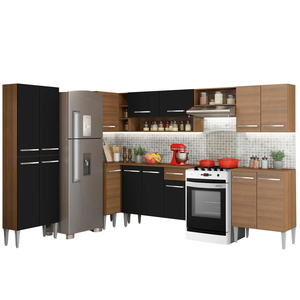 Armário de Cozinha Completa de Canto 481cm Rustic/Preto Emilly Moon Madesa 01 - Image 2