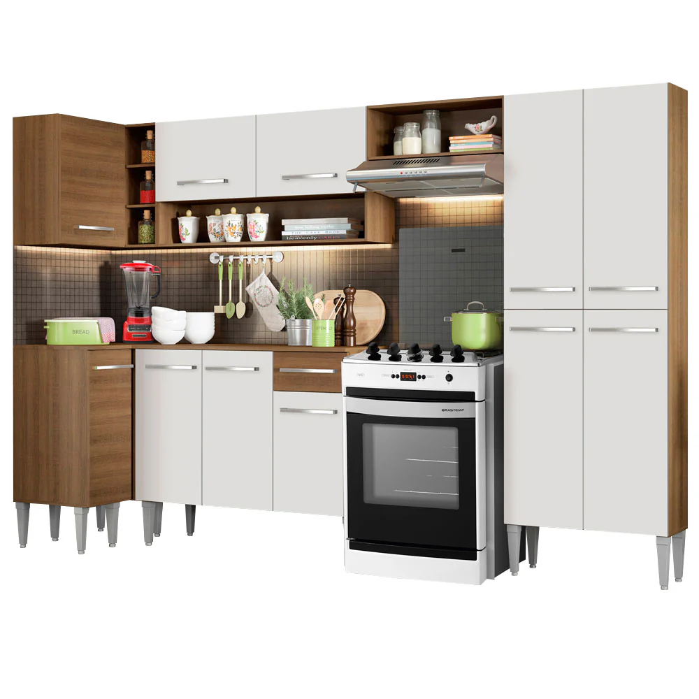 Armário de Cozinha Completa de Canto 353cm Rustic/Branco Emilly Sun Madesa 01 - Image 2