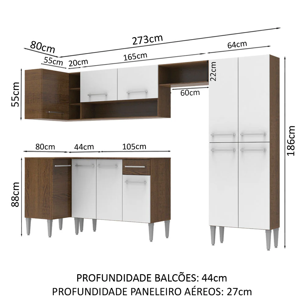 Armário de Cozinha Completa de Canto 353cm Rustic/Branco Emilly Sun Madesa 01 - Image 3