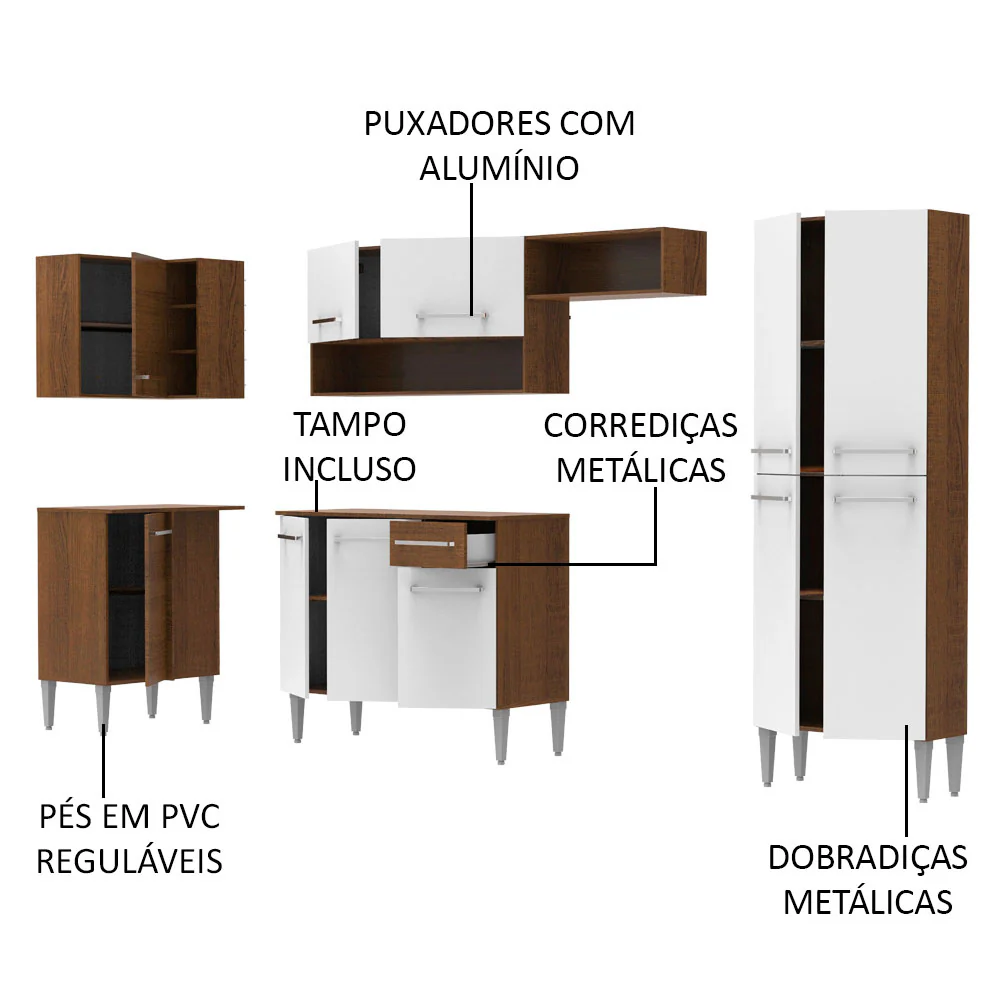 Armário de Cozinha Completa de Canto 353cm Rustic/Branco Emilly Sun Madesa 01 - Image 4