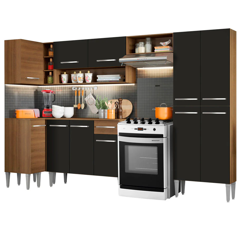 Armário de Cozinha Completa de Canto 353cm Rustic/Preto Emilly Sun Madesa 01 - Image 2