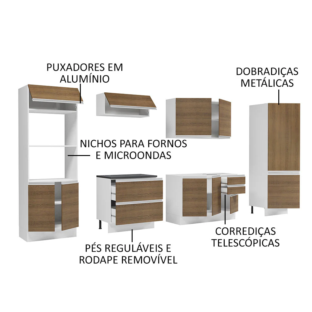 Armário de Cozinha Completa 100% MDF 330cm Rustic/Branco Acordes Madesa 02 - Image 4