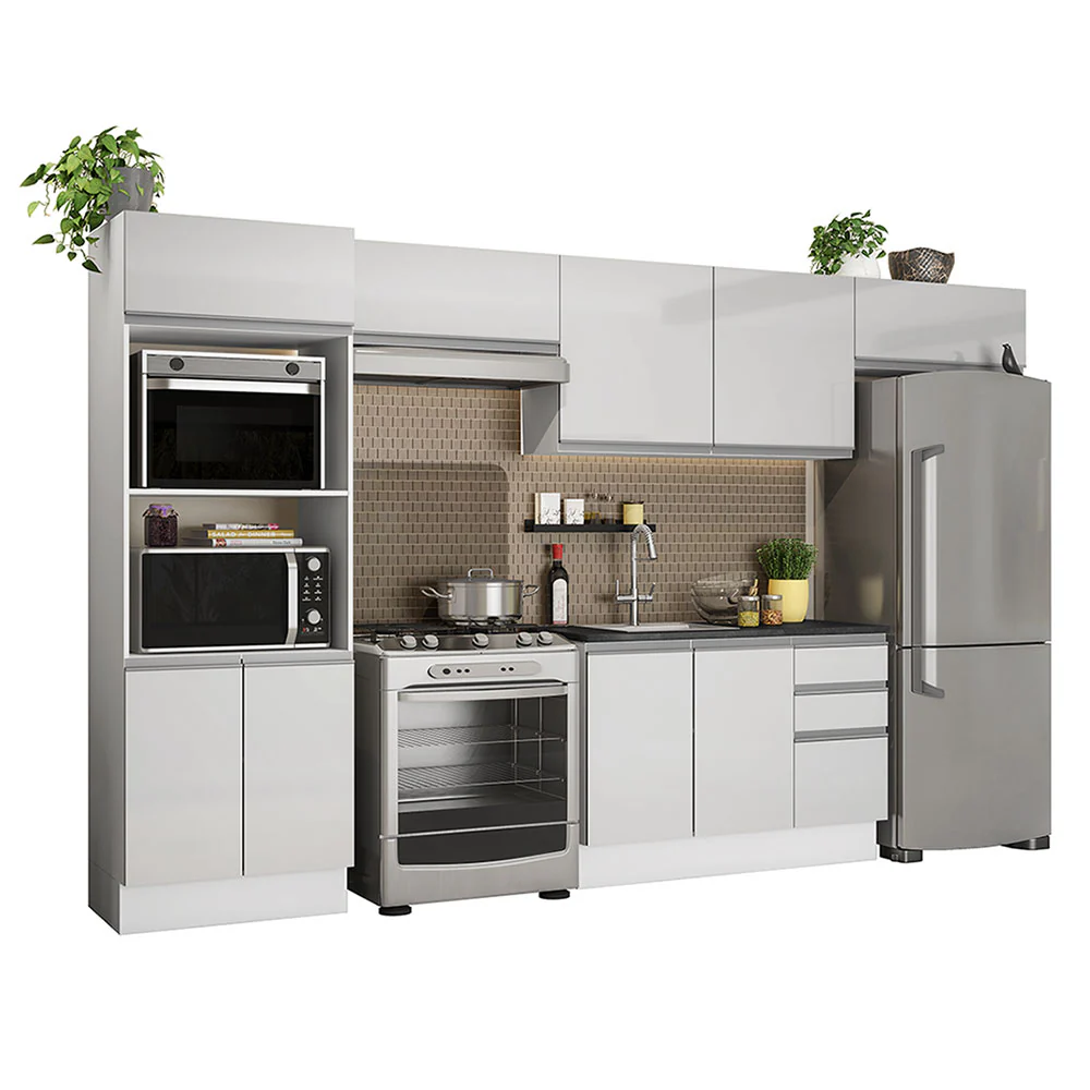 Armário de Cozinha Completa 100% MDF 350cm Frentes Branco Brilho Acordes Madesa 01 - Image 2