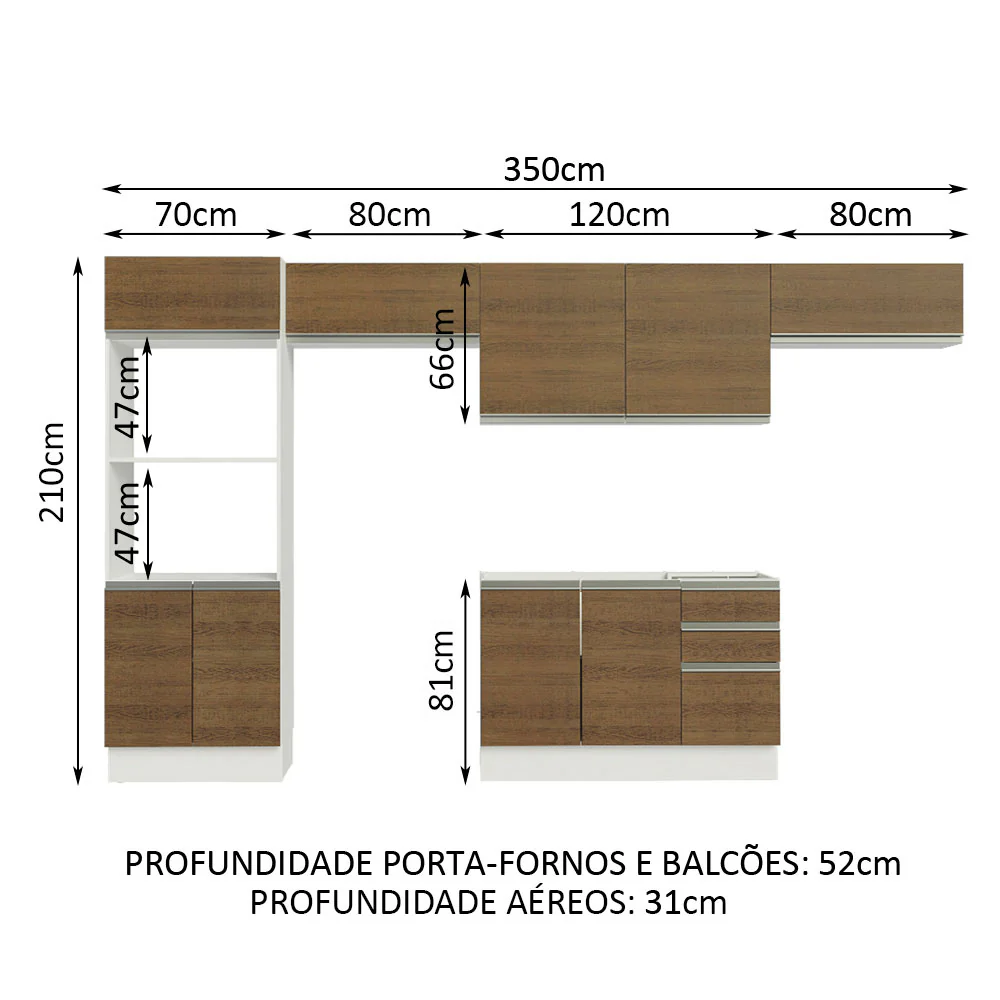 Armário de Cozinha Completa 100% MDF 350cm Rustic/Branco Acordes Madesa 01 - Image 3