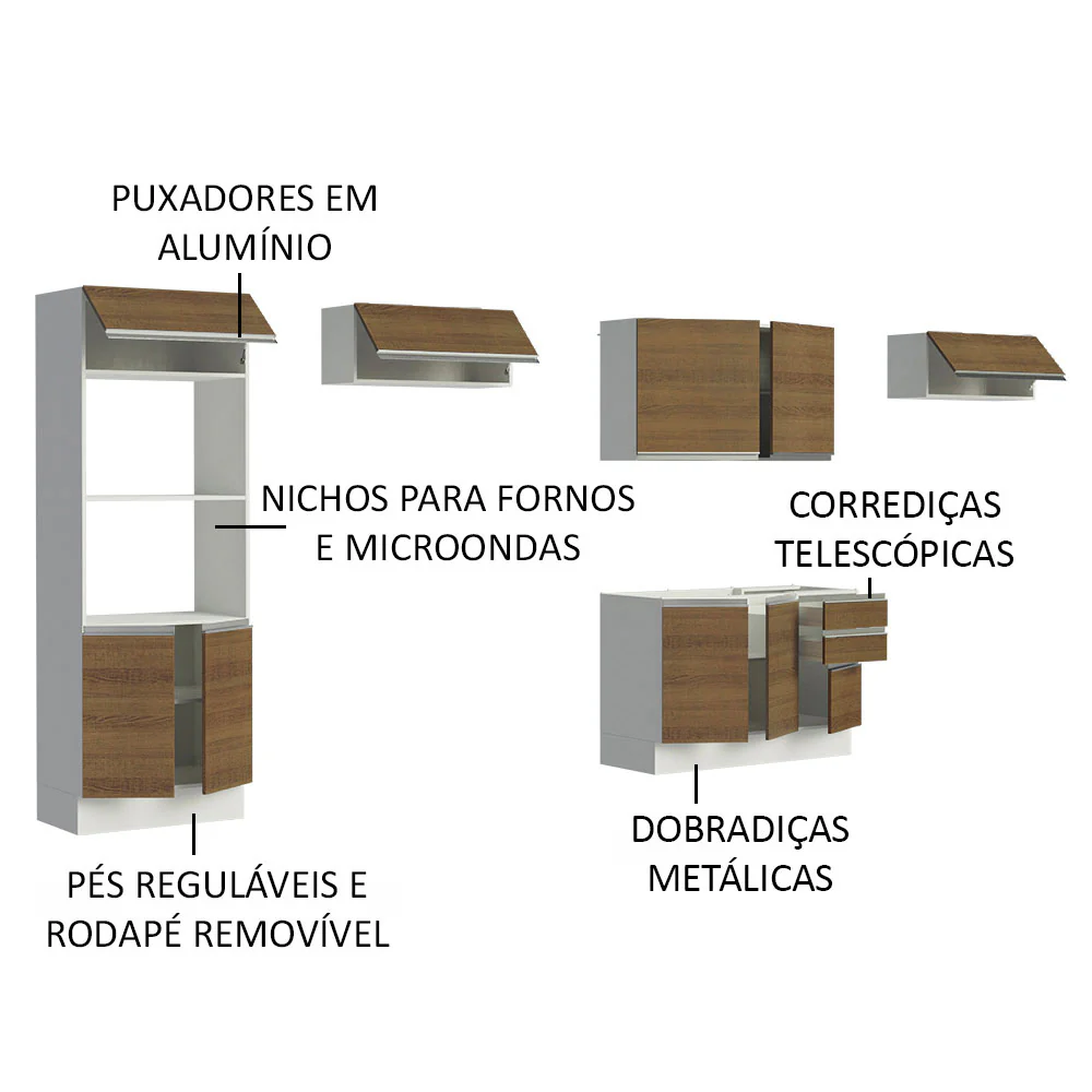 Armário de Cozinha Completa 100% MDF 350cm Rustic/Branco Acordes Madesa 01 - Image 4