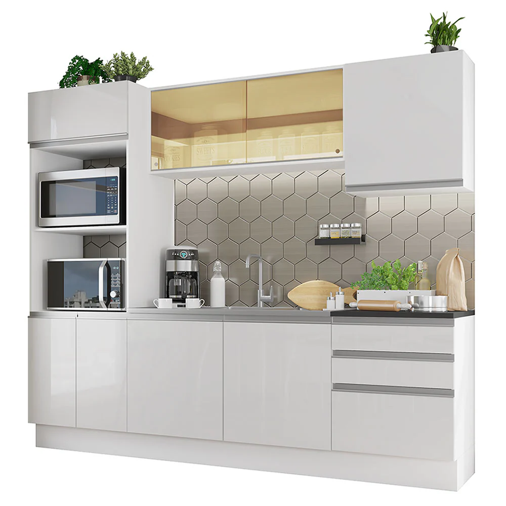 Armário de Cozinha Completa 100% MDF 250cm Frentes Branco Brilho Acordes Madesa 01 - Image 2