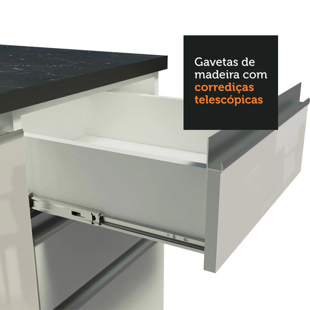 Armário de Cozinha Completa 100% MDF 250cm Frentes Branco Brilho Acordes Madesa 01 - Image 7