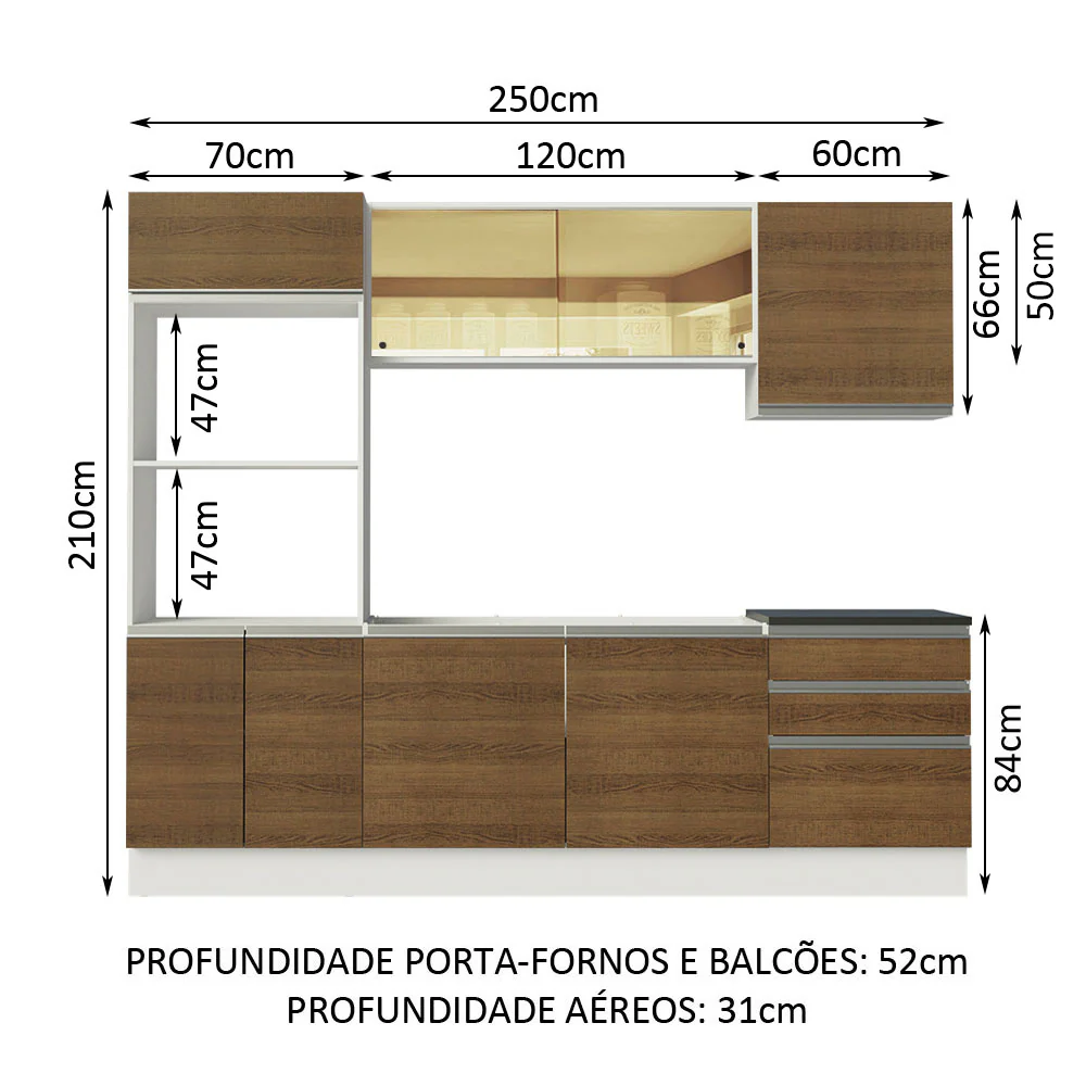 Armário de Cozinha Completa 100% MDF 250cm Branco/Rustic Acordes Madesa 01 - Image 3