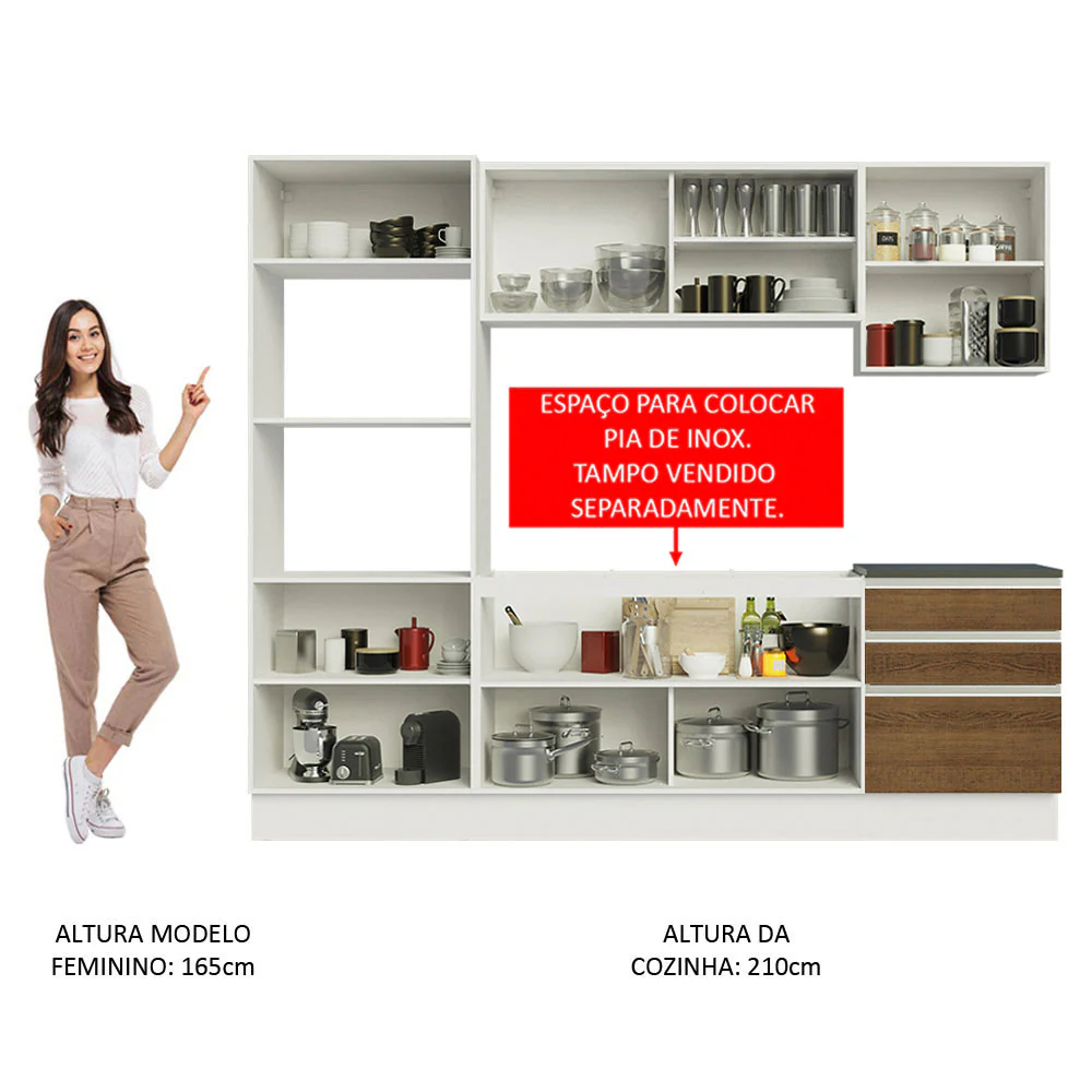 Armário de Cozinha Completa 100% MDF 250cm Branco/Rustic Acordes Madesa 01 - Image 5