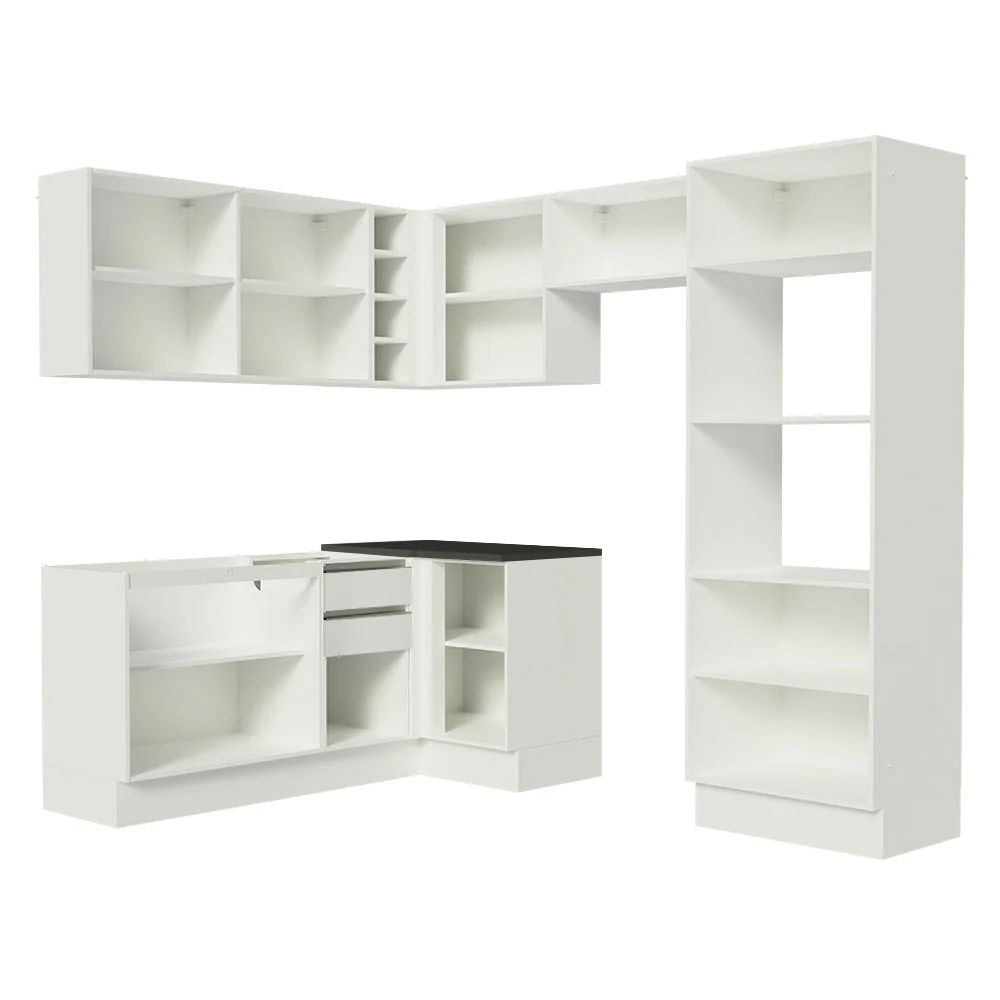 Armário de Cozinha Completa de Canto 100% MDF 419cm Frentes Branco Brilho Acordes Madesa 01 - Image 6