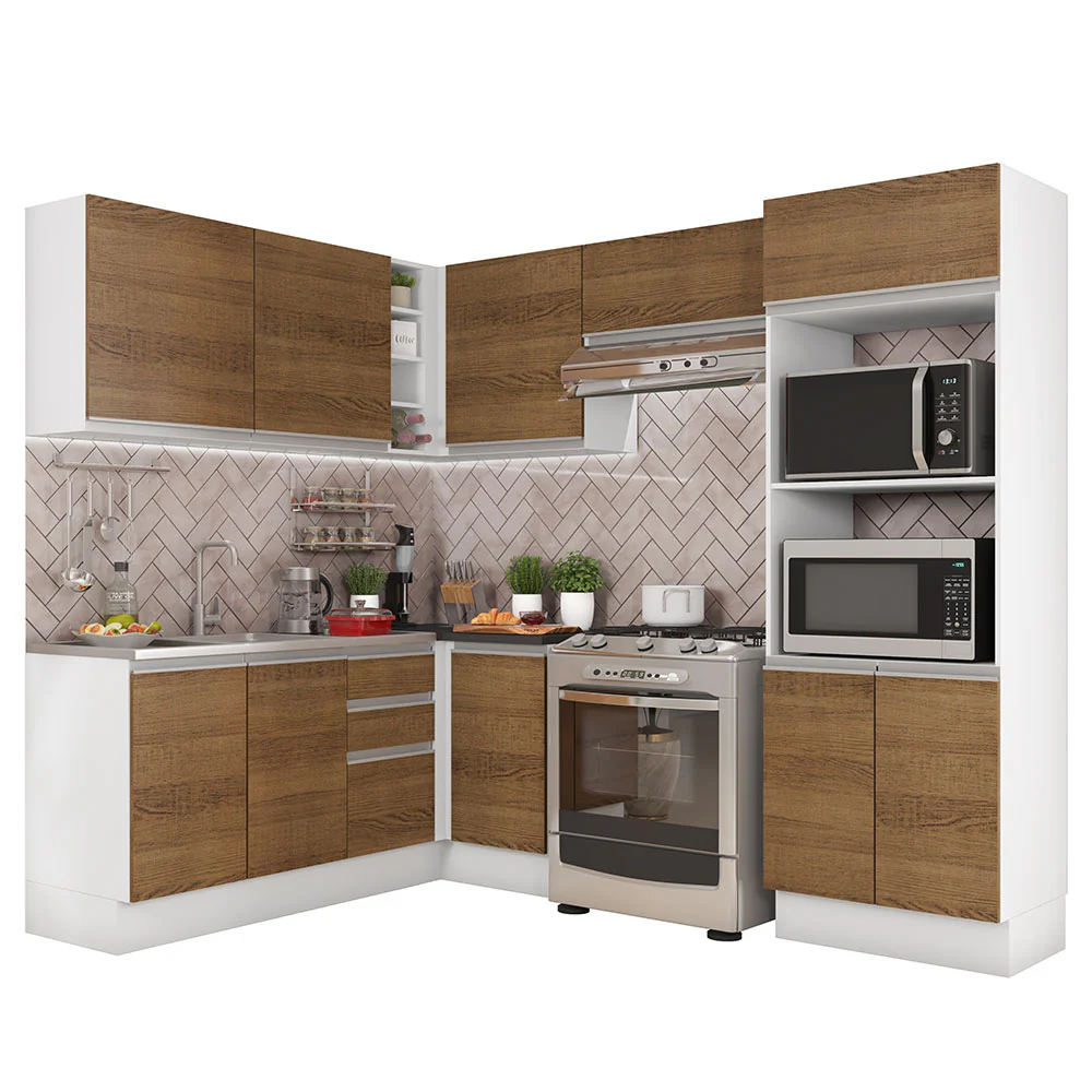 Armário de Cozinha Completa de Canto 100% MDF 419cm Rustic/Branco Acordes Madesa 01 - Image 2
