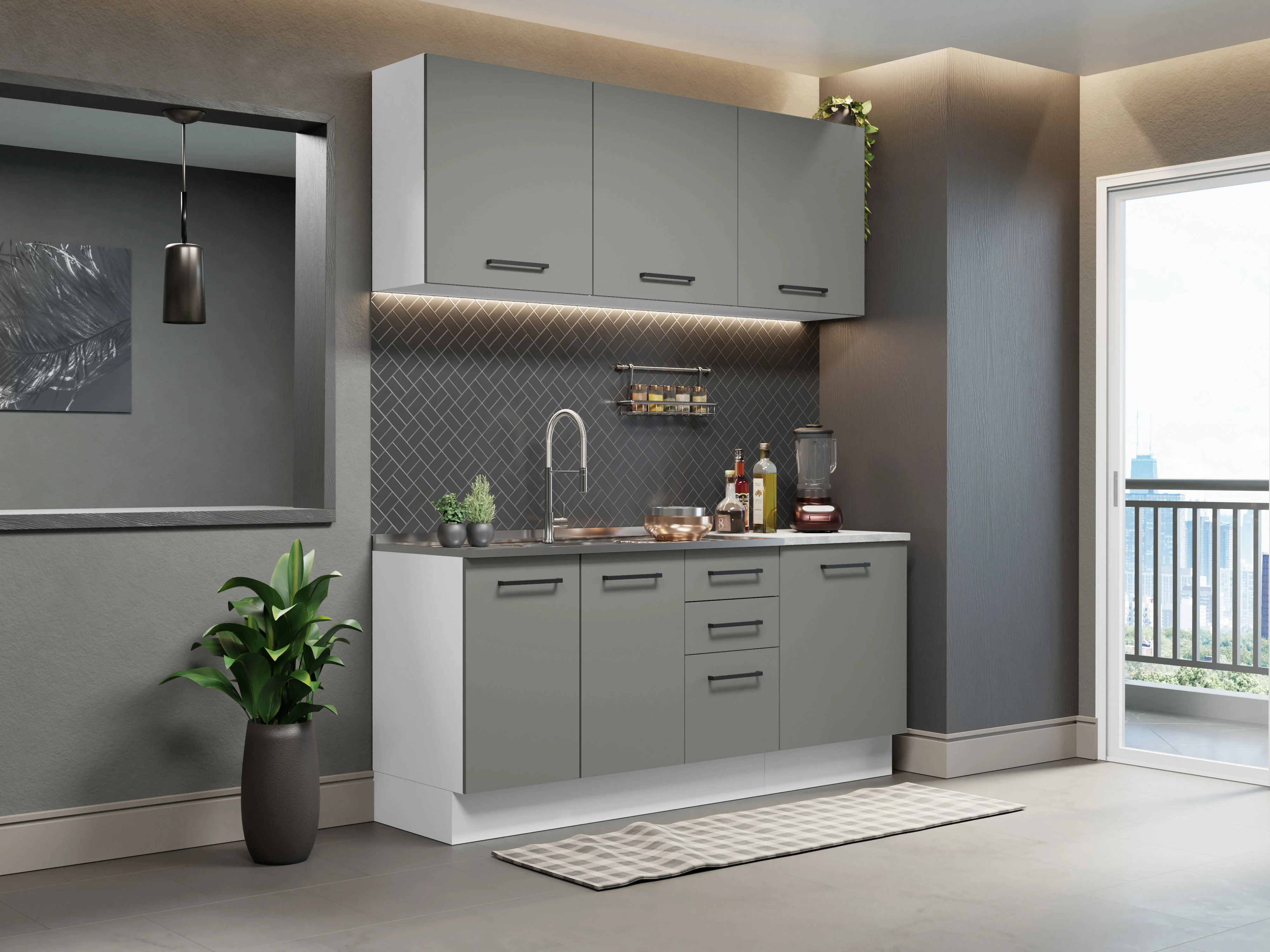 Armário de Cozinha Compacta 180cm Branco Cinza Agata Madesa 01 - Image 12