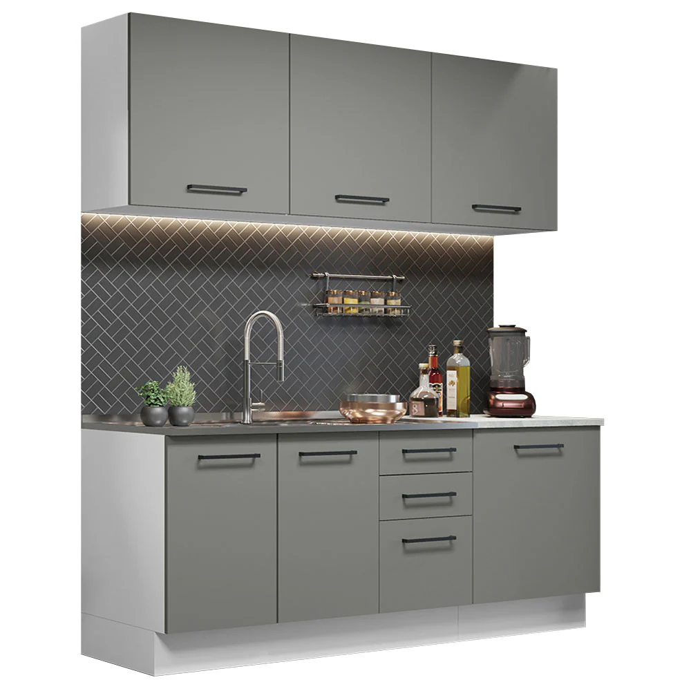 Armário de Cozinha Compacta 180cm Branco Cinza Agata Madesa 01 - Image 2