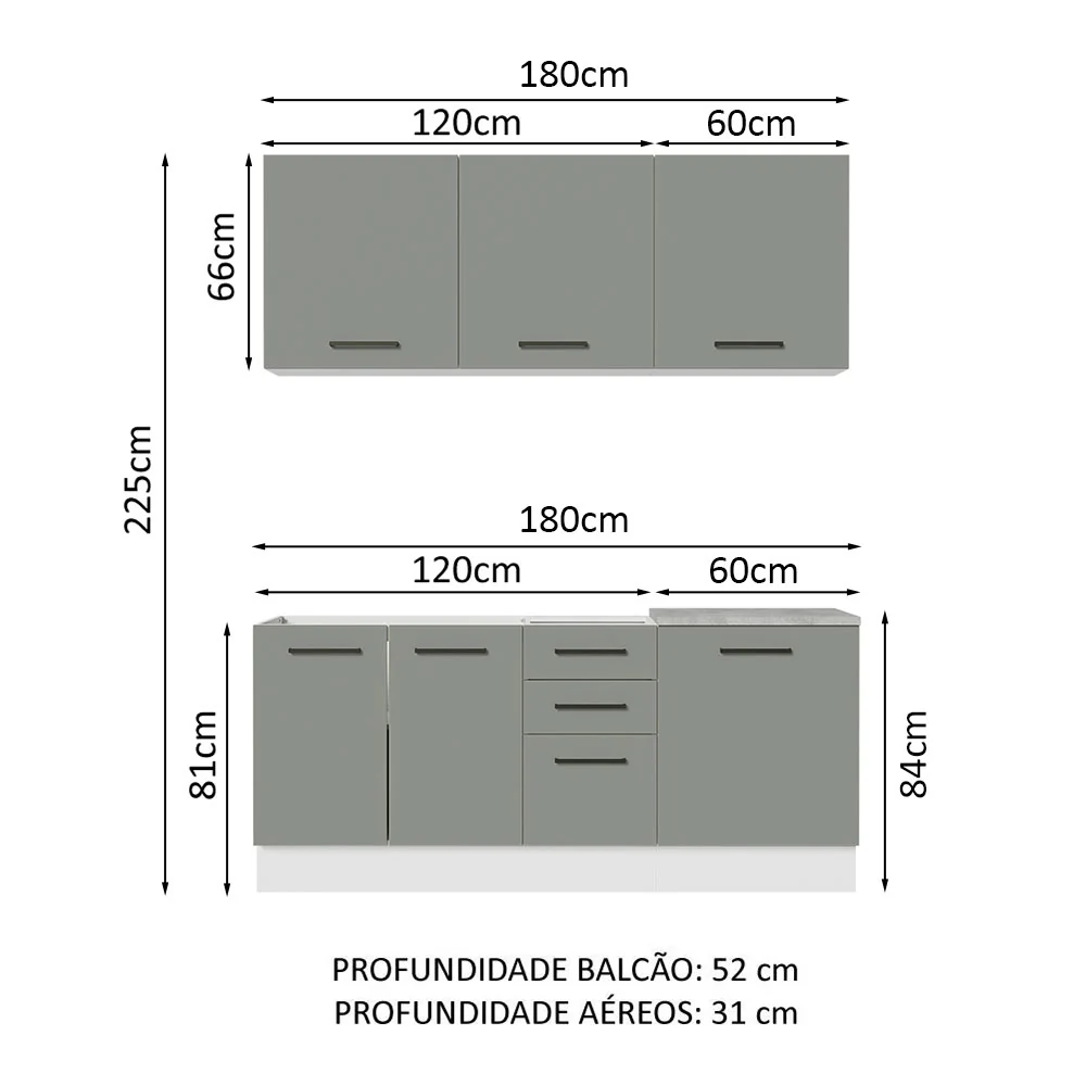 Armário de Cozinha Compacta 180cm Branco Cinza Agata Madesa 01 - Image 3
