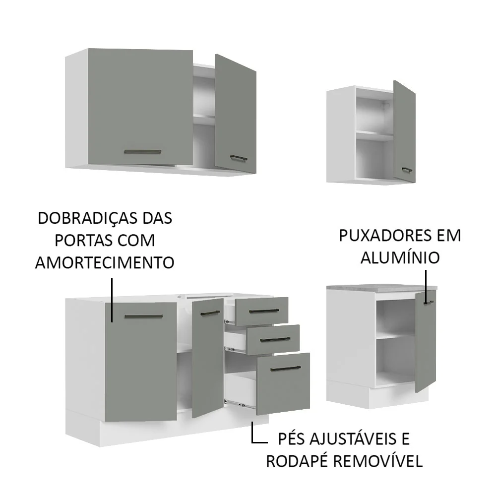 Armário de Cozinha Compacta 180cm Branco Cinza Agata Madesa 01 - Image 4