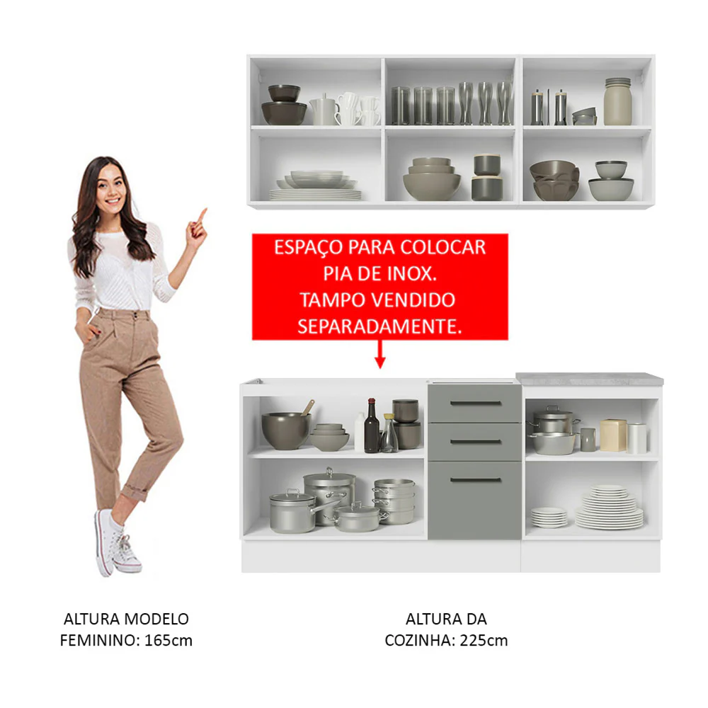 Armário de Cozinha Compacta 180cm Branco Cinza Agata Madesa 01 - Image 5
