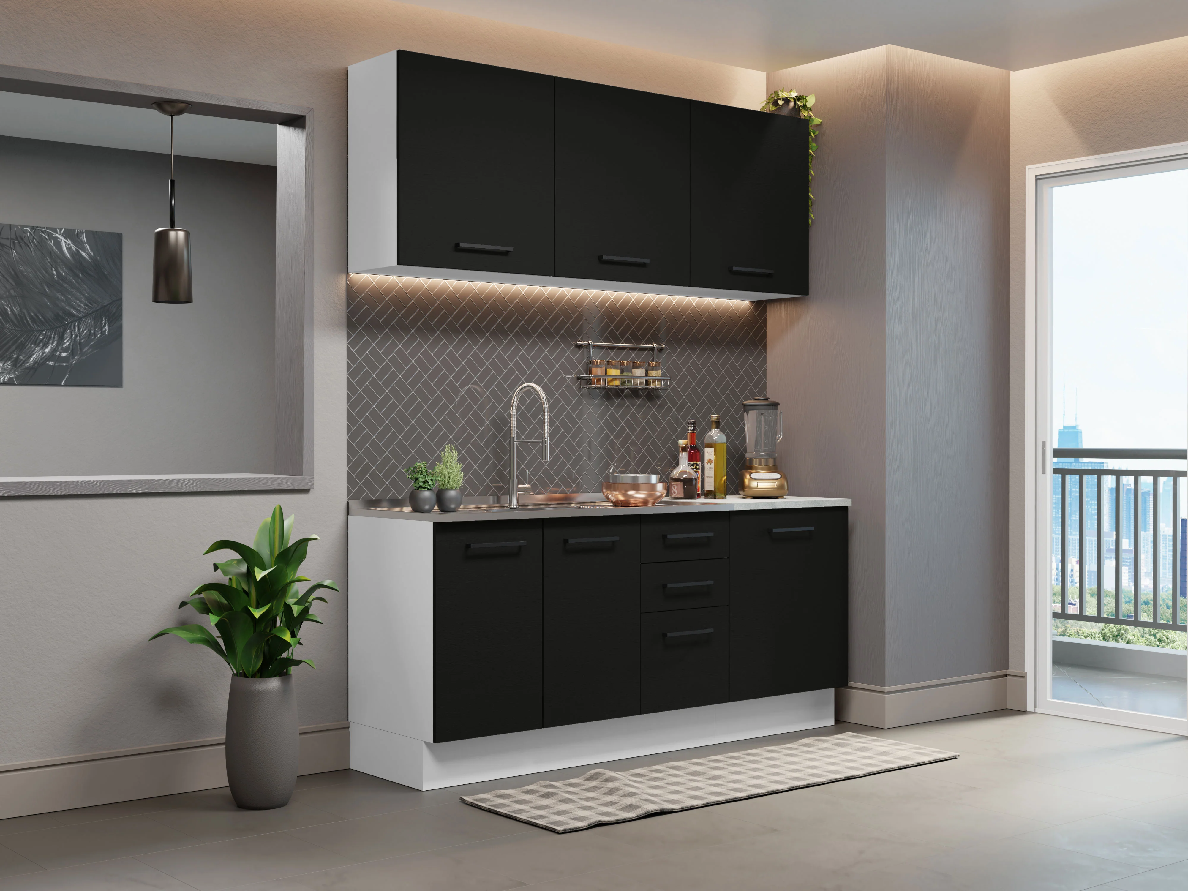 Armário de Cozinha Compacta 180cm Branco Preto Agata Madesa 01 - Image 12