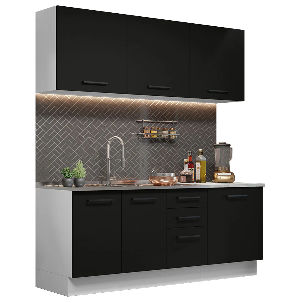 Armário de Cozinha Compacta 180cm Branco Preto Agata Madesa 01 - Image 2