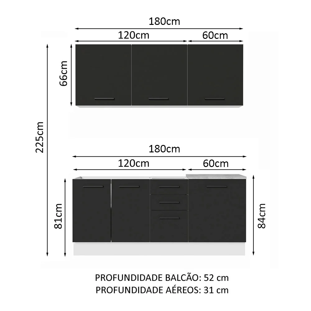Armário de Cozinha Compacta 180cm Branco Preto Agata Madesa 01 - Image 3