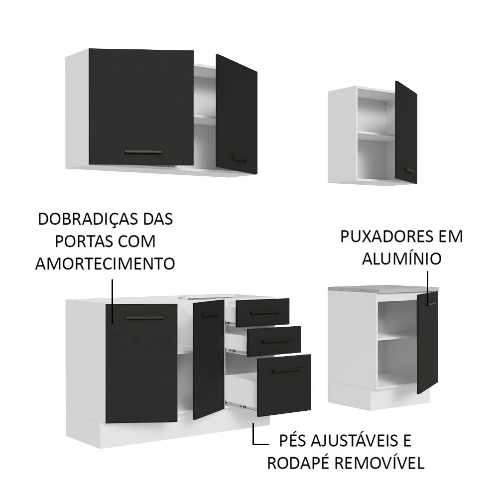 Armário de Cozinha Compacta 180cm Branco Preto Agata Madesa 01 - Image 4