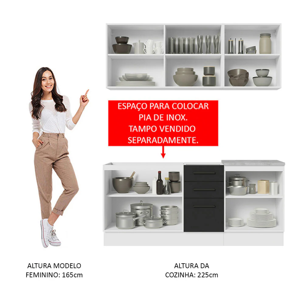 Armário de Cozinha Compacta 180cm Branco Preto Agata Madesa 01 - Image 5