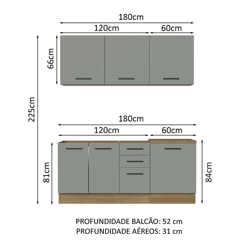 Armário de Cozinha Compacta 180cm Rustic Cinza Agata Madesa 01 - Image 3
