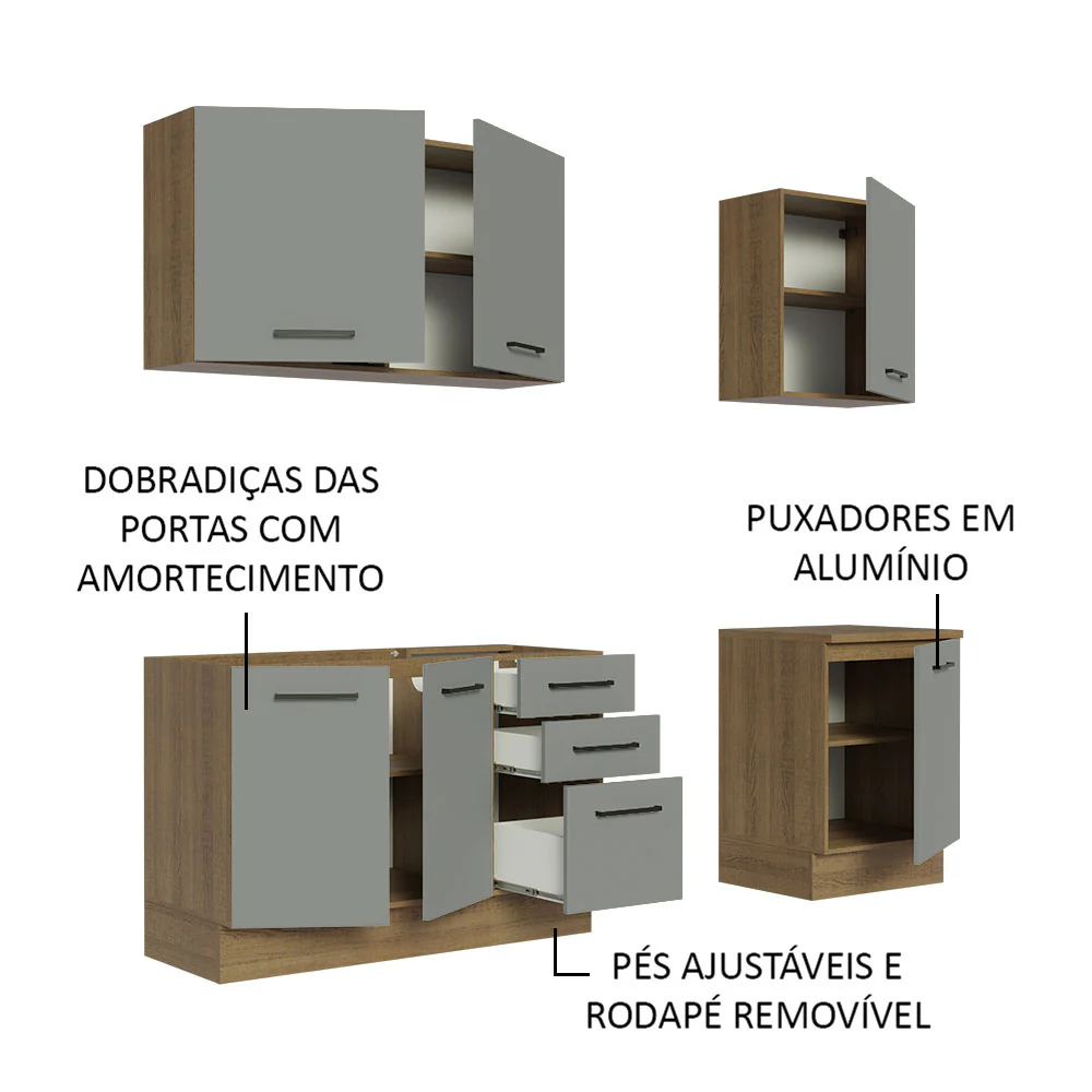 Armário de Cozinha Compacta 180cm Rustic Cinza Agata Madesa 01 - Image 4