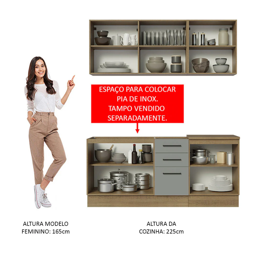 Armário de Cozinha Compacta 180cm Rustic Cinza Agata Madesa 01 - Image 5