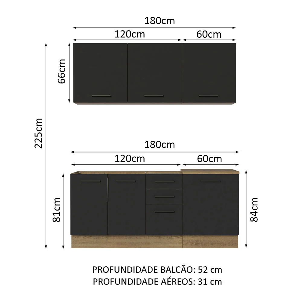 Armário de Cozinha Compacta 180cm Rustic Preto Agata Madesa 01 - Image 3