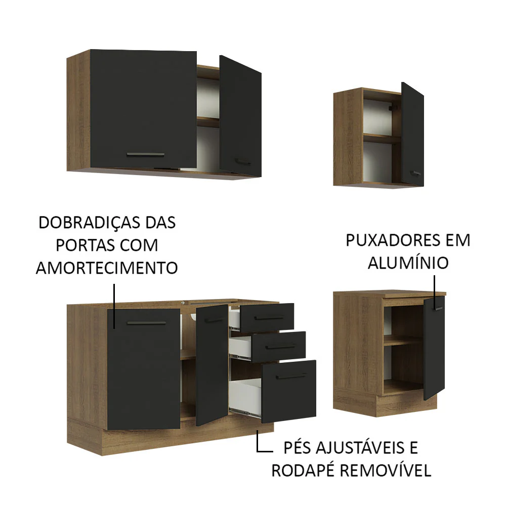 Armário de Cozinha Compacta 180cm Rustic Preto Agata Madesa 01 - Image 4